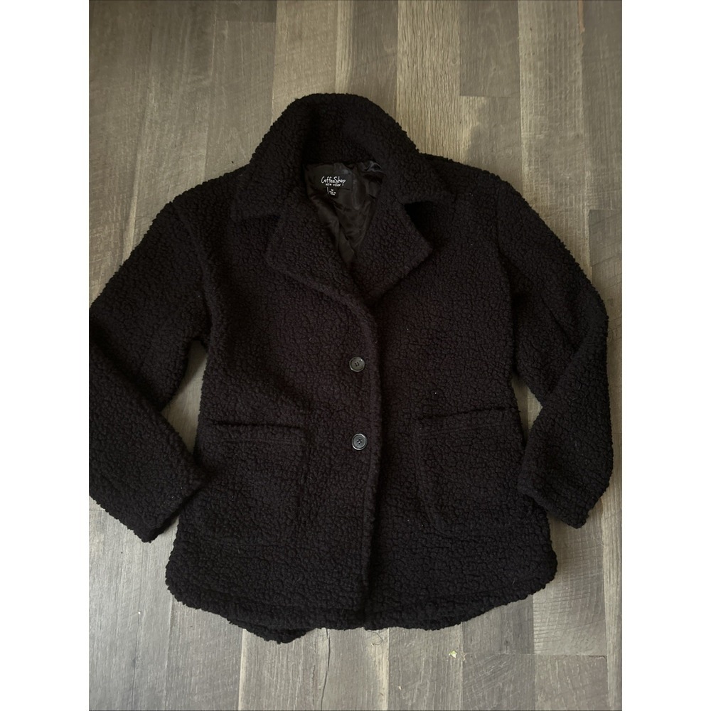 Coffee Shop Womens Black Faux Shearling Basic Jacket Coat Style Sz M